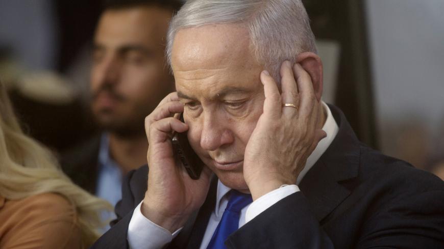HEBRON, WEST BANK - SEPTEMBER 04: Israeli Prime Minister Benjamin Netanyahu speaks on the phone during an event marking the anniversary of the 1929 killing of 67 Jews by Palestinian rioters, on September 04, 2019 in Hebron, West Bank. Netanyahu is visiting Hebron ahead of Israel's elections on September 17th. (Photo by Lior Mizrahi/Getty Images)