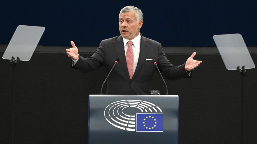 Jordanian King Abdullah II gestures as he delivers a speech at the European Parliament, on January 15, 2020, in Strasbourg, eastern France. (Photo by Frederick FLORIN / AFP) (Photo by FREDERICK FLORIN/AFP via Getty Images)
