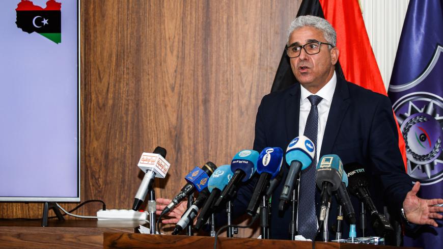 Fathi Bashagha, Interior Minister of Libya's UN-recognised Government of National Accord (GNA), speaks during a press conference at the Tajura Training Institute, southeast of the GNA-held capital Tripoli on July 28, 2020. (Photo by Mahmud TURKIA / AFP) (Photo by MAHMUD TURKIA/AFP via Getty Images)