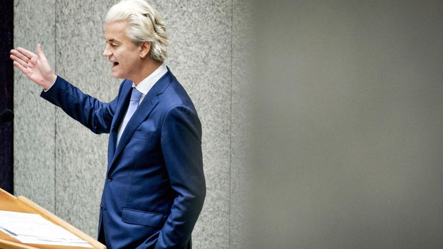 Leader of the Dutch far-right Party for Freedom (PVV) Geert Wilders speaks during a debate about French slain history teacher Samuel Paty at the House of Representatives in The Hague, the Netherlands, on November 12, 2020. - In the Netherlands, a teacher working in a school of Rotterdam had to go into hiding because of a cartoon he hanged in the classroom. (Photo by Sem van der Wal / ANP / AFP) / Netherlands OUT (Photo by SEM VAN DER WAL/ANP/AFP via Getty Images)