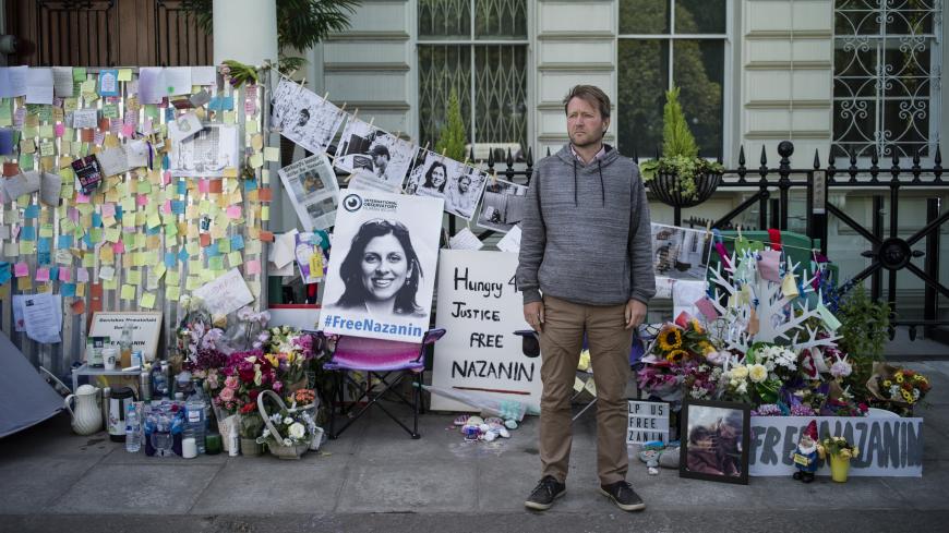 LONDON, ENGLAND - JUNE 28: The husband of Nazanin Zaghari-Ratcliffe, Richard Ratcliffe, poses for a picture as he continues his hunger strike outside the  Iranian Embassy on June 28, 2019 in London, England. Mrs Zaghari-Ratcliffe, a British citizen continues her detention in Iran where she has been for three years, on charges of plotting against the Iranian government.  (Photo by Dan Kitwood/Getty Images)