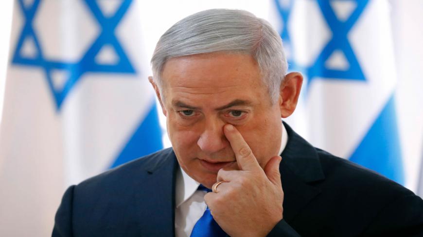 Israeli Prime Minister Benjamin Netanyahu gestures during a weekly cabinet meeting in the Jordan Valley, in the Israeli-occupied West Bank on September 15, 2019. - Netanyahu's cabinet agreed to turn the wildcat settlement of Mevoot Yericho in the Jordan Valley into an official settlement, the premier's office said. (Photo by AMIR COHEN / POOL / AFP) (Photo by AMIR COHEN/POOL/AFP via Getty Images)