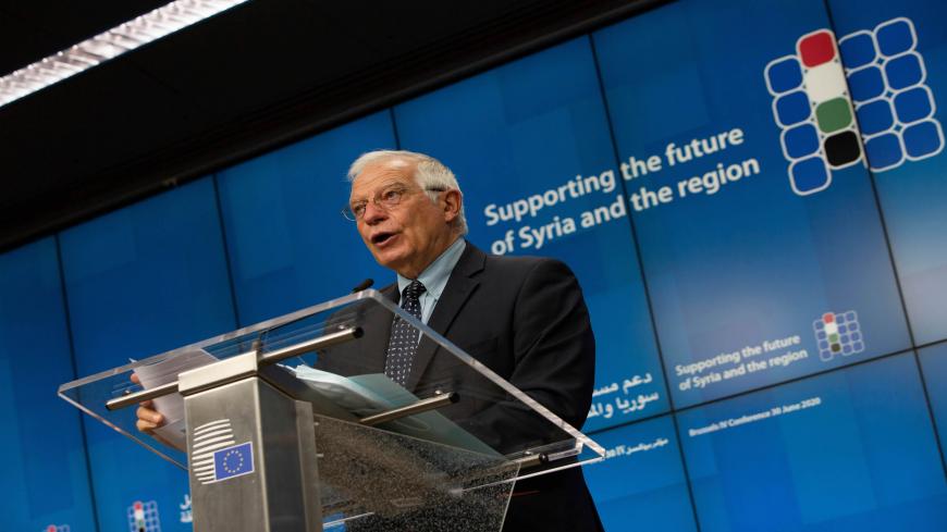 European Union foreign policy chief Josep Borrell speaks during a media conference after a meeting, Supporting the future of Syria and the Region, in videoconference format at the European Council building in Brussels on June 30, 2020. (Photo by Virginia Mayo / POOL / AFP) (Photo by VIRGINIA MAYO/POOL/AFP via Getty Images)