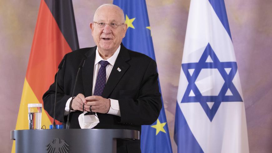 BERLIN, GERMANY - MARCH 16:  President of Israel Reuven Rivlin speaks during a press conference with German President Frank-Walter Steinmeier (not seen) at the Presidential Bellevue Palace during a visit to Germany on March 16, 2021 in Berlin, Germany. (Photo by Maja Hitij/Getty Images)