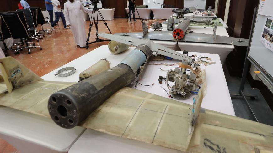 A picture taken on June 19, 2018 shows debris of Iranian-made Ababil drones displayed Abu Dhabi, which the Emirati armed forces say were used by Houthi rebels in Yemen in battles against the coalition forces led by the UAE and Saudi Arabia. - The United Arab Emirates has US-trained troops fighting alongside the Yemeni army against the Iran-backed Houthi rebels. (Photo by KARIM SAHIB / AFP)        (Photo credit should read KARIM SAHIB/AFP via Getty Images)
