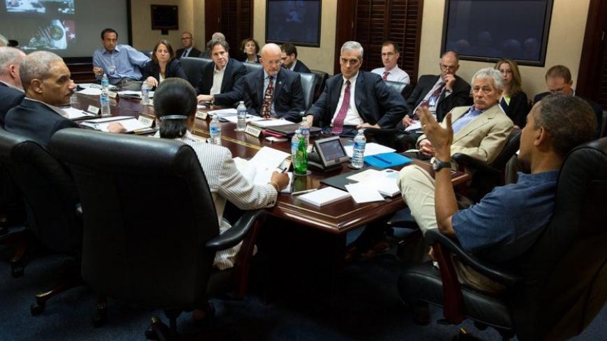 President Barack Obama meets with his national security team in the Situation Room of the White House to discuss the situation in Egypt, July 4, 2013.(Official White House Photo by Pete Souza)