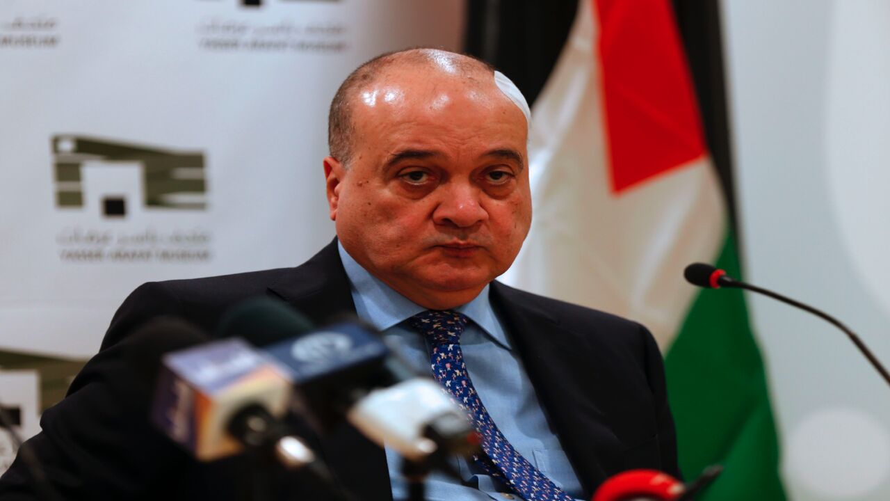 Nasser al-Qudwa, a member of Fatah's Central Committee and the nephew of late Palestinian leader Yasser Arafat, reacts during a press conference in the West Bank City of Ramallah, on January 18, 2017.