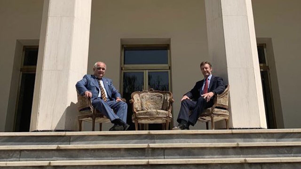 Ambassador Levan Dzhagaryan's meeting with the new head of the British diplomatic mission in Iran Simon Shercliff on the historical stair, where the 1943 Tehran conference was held