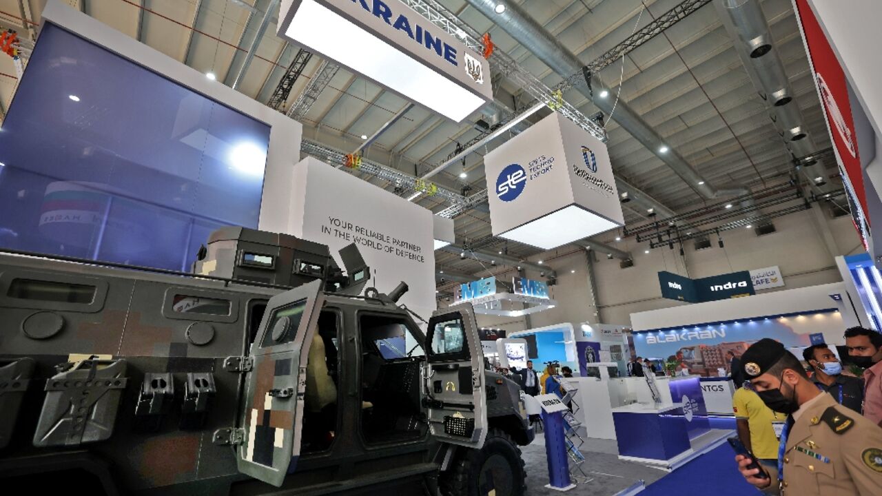 Only two armoured vehicles were on display at the Ukrainian pavilion at the Saudi defence show