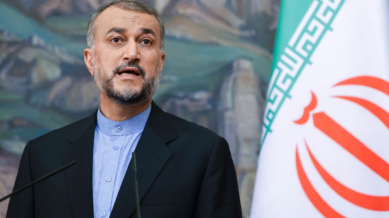 Iranian Foreign Minister Hossein Amir-Abdollahian at a joint news conference with Russian Foreign Minister Sergei Lavrov in Moscow on August 31, 2022