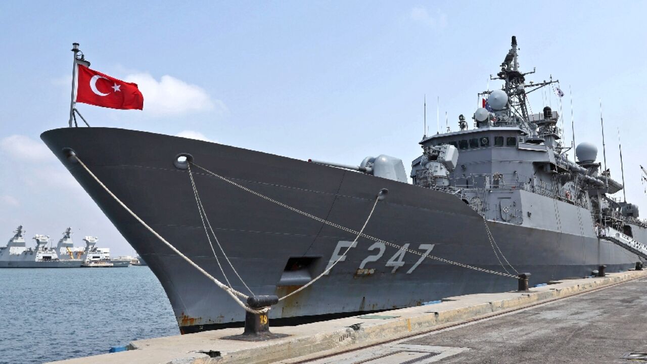 Turkish navy frigate TCG Kemalreis docks at Israel's northern port of Haifa during a NATO naval exercise