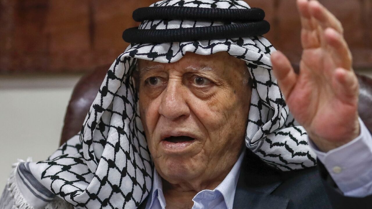 Ahmed Qorei, the lead Palestinian negotiator of the Oslo accords who has died at the age of 85, is seen here in his West Bank office in November 2020
