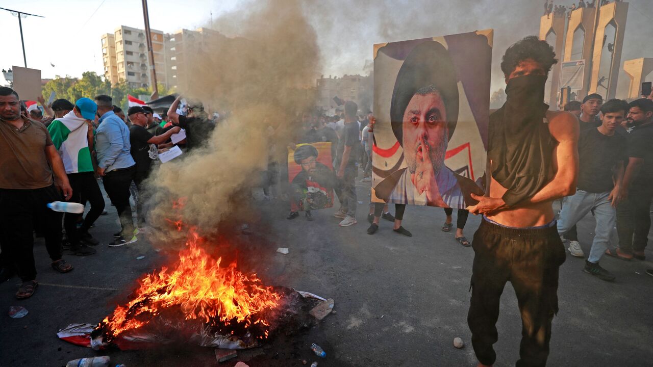 Supporters of Iraq's Sadrist movement gather outside the Swedish embassy in Baghdad on June 30, 2023 for a second day of protests against a Koran burning outside a Stockholm mosque that outraged Muslims around the world. The protest came a day after an Iraqi citizen living in Sweden, Salwan Momika, 37, stomped on the Islamic holy book and set several pages alight in front of the capital's largest mosque. Swedish police had granted him a permit in line with free-speech protections, but authorities later said