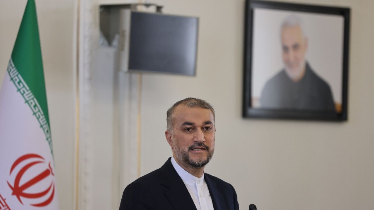 Iran's Foreign Minister Hossein Amir-Abdollahian holds a joint press conference with his Iraqi counterpart in Tehran on September 13, 2023