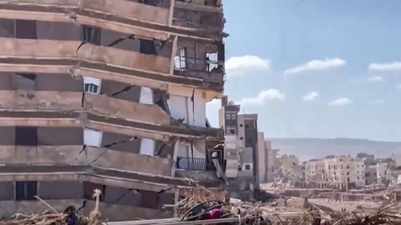 The Libyan Mediterranean city of Derna was hit by huge wave of water after two river dams burst, sweeping away buildings, cars and the people inside them