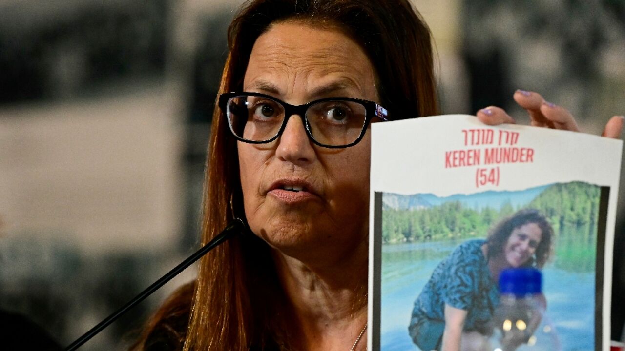 Mor Raviv spoke at a media briefing in a Madrid Jewish centre with four other relatives of hostages kidnapped during the Hamas attack