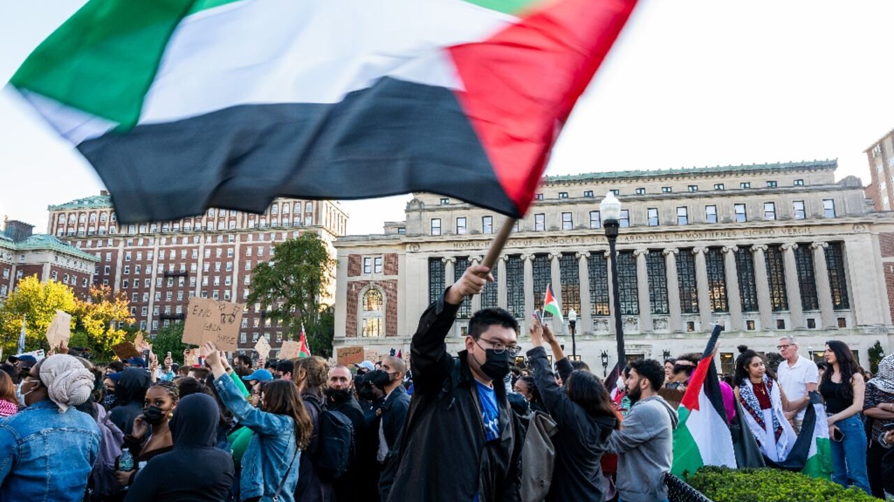 Columbia students participate in a rally in support of Palestine at the university in October