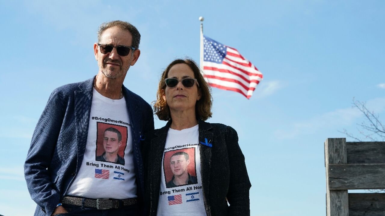 Ronen and Oren Neutra, parents of Omer Neutra who is being held hostage in Gaza, are campaigning for his release