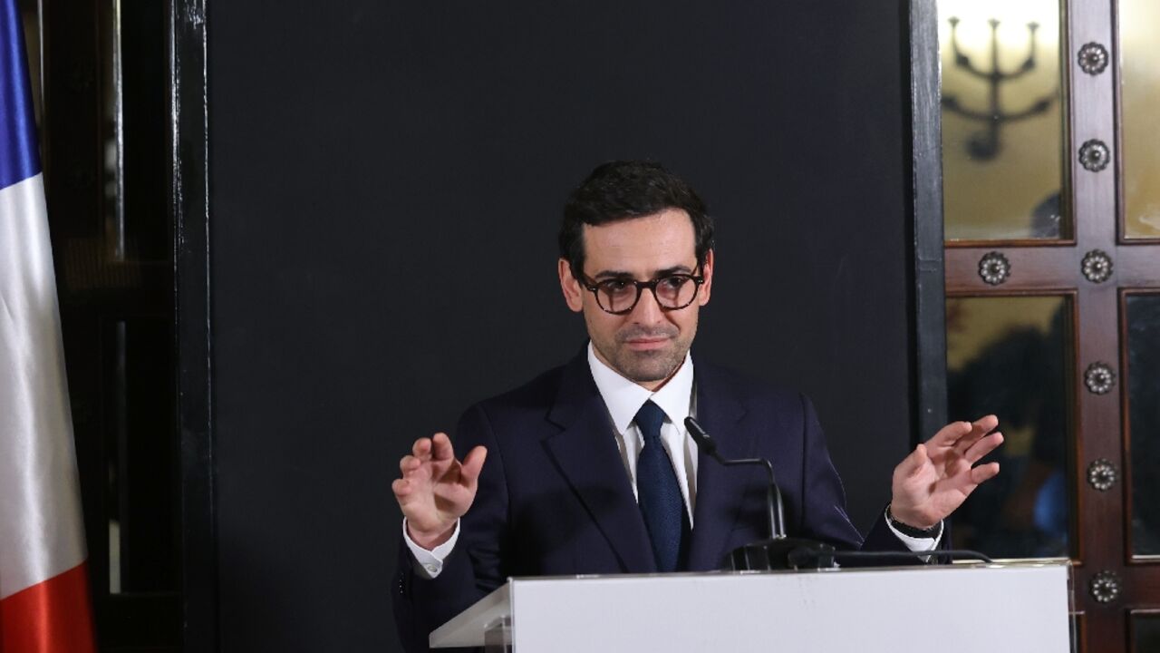 France's Foreign Minister Stephane Sejourne addresses a press conference in Jerusalem