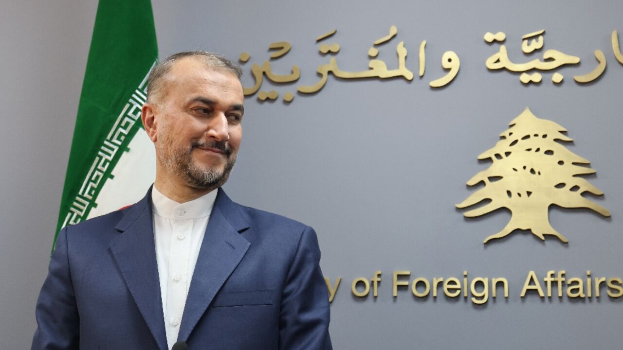 Iran's Foreign Minister Hossein Amir-Abdollahian speaks during a press conference with his Lebanese counterpart in Beirut