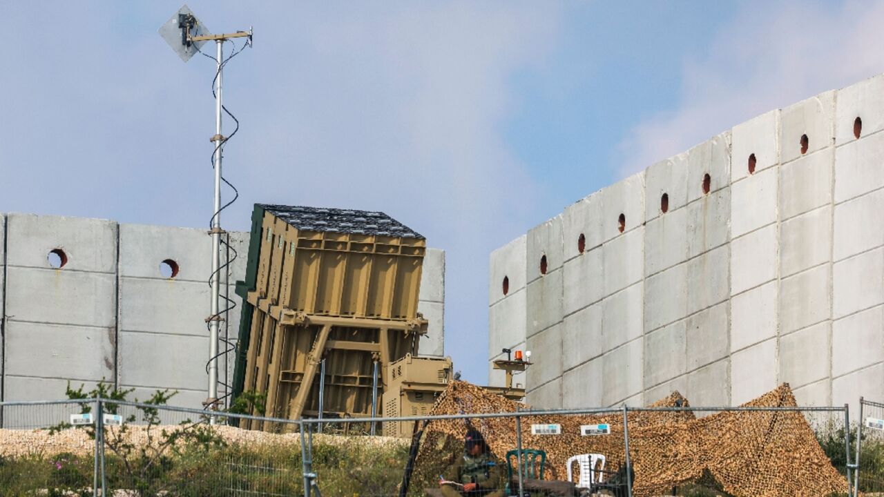 An Israeli soldier takes up a position in front of an air defence battery near Jerusalem