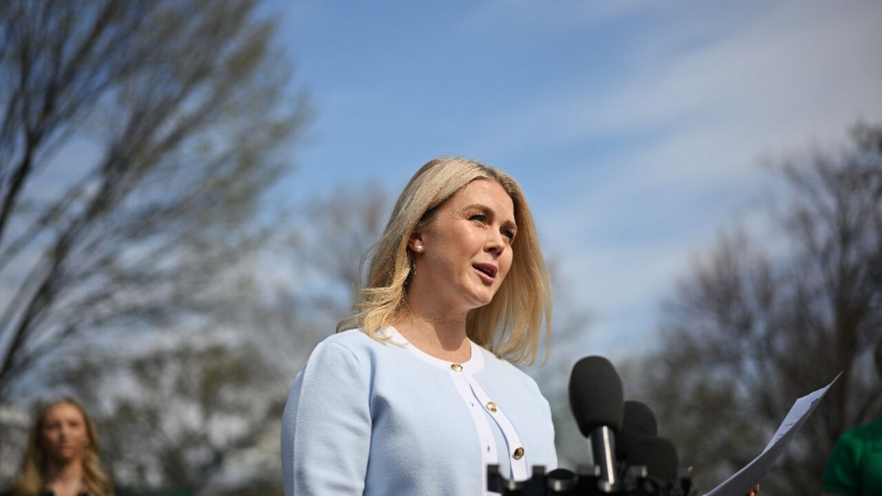 White House Press Karoline Leavitt speaks to reporters outside of the West Wing of the White House in Washington, DC on March 20, 2025. 
