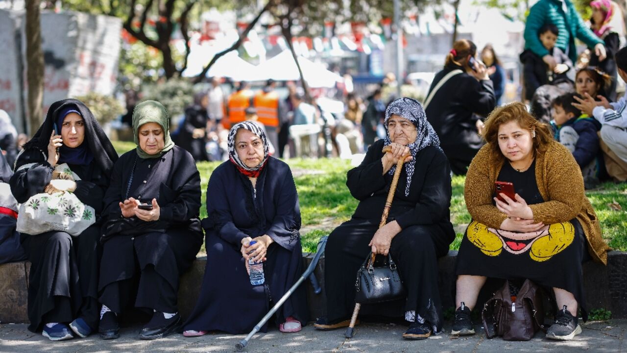 People waiting in an Istanbul park after a strong earthquake hit shortly after midday 