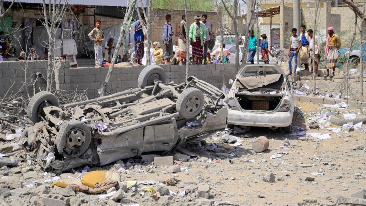 Yemenis inspect the damage after an air strike blamed on the United States hit a rebel-held town in Hodeida province on the Red Sea coast before dawn on Wednesday.