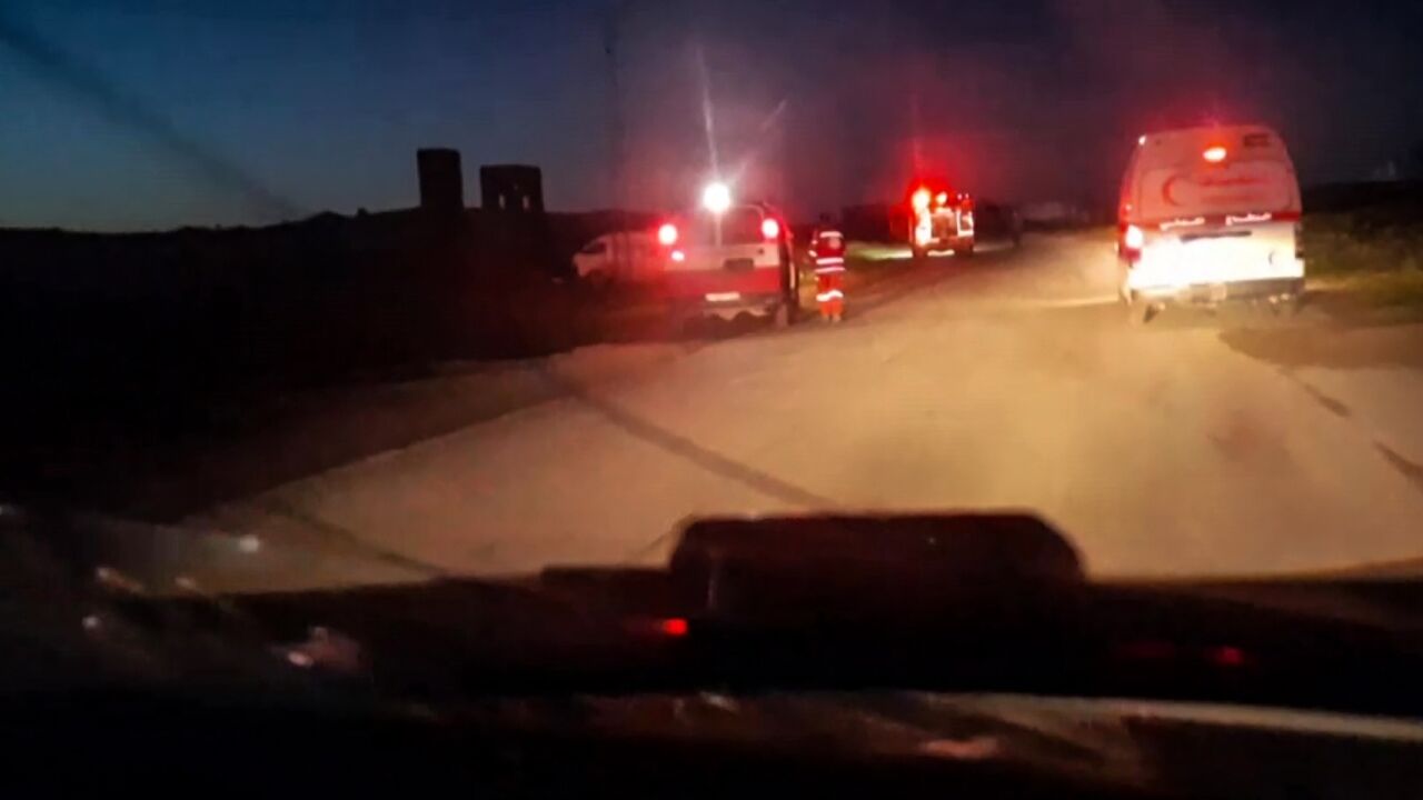 This image grab from a video released by the Palestine Red Crescent Society shows ambulances on the night of the shooting