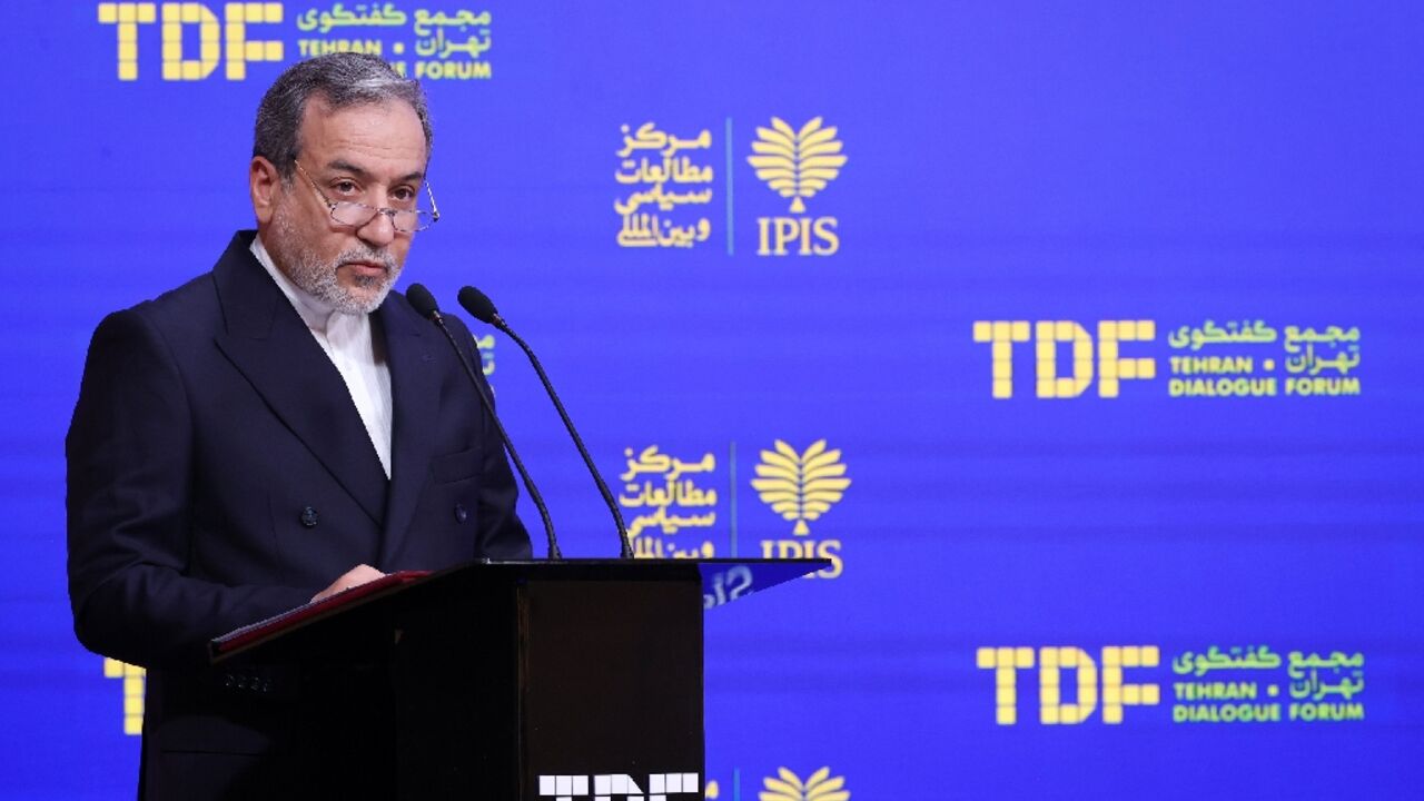 Foreign Minister Abbas Araghchi speaks at the Tehran Dialogue Forum