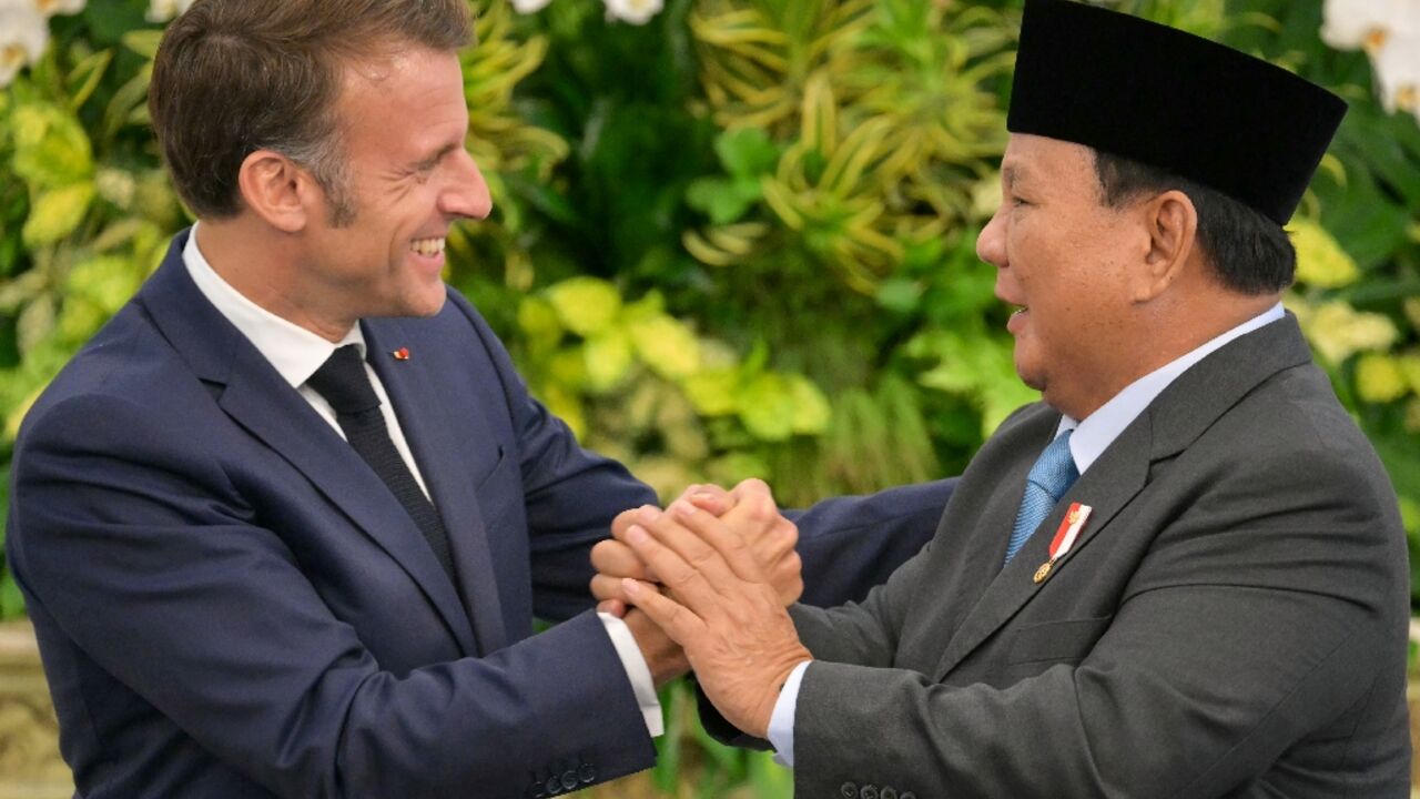 France's President Emmanuel Macron met Indonesian counterpart Prabowo Subianto for talks in Jakarta