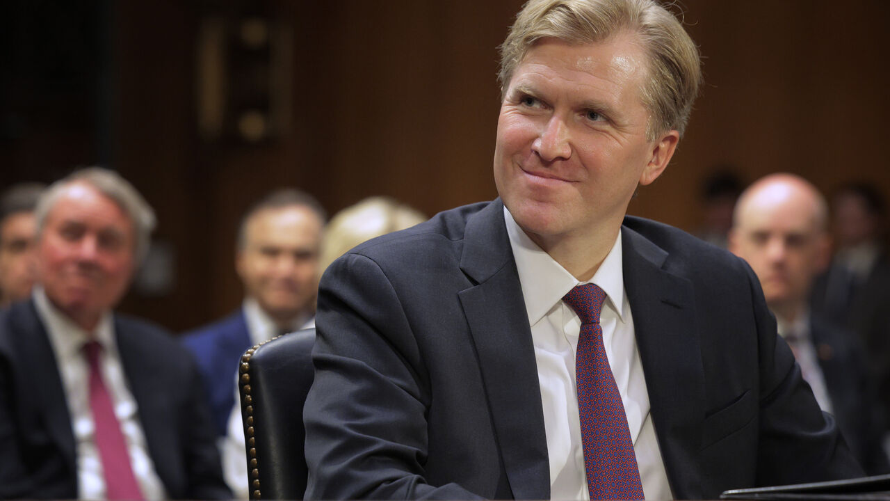 Elbridge Colby, President Donald Trump's nominee to be under secretary of defense for policy, prepares for his confirmation hearing before the Senate Armed Services Committee March 4, 2025, in Washington, DC.