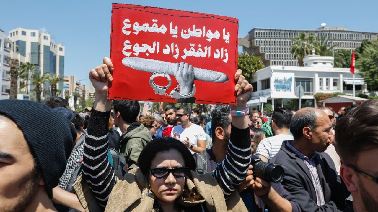 Protesters in Tunis rally against President Kais Saied on Labour Day