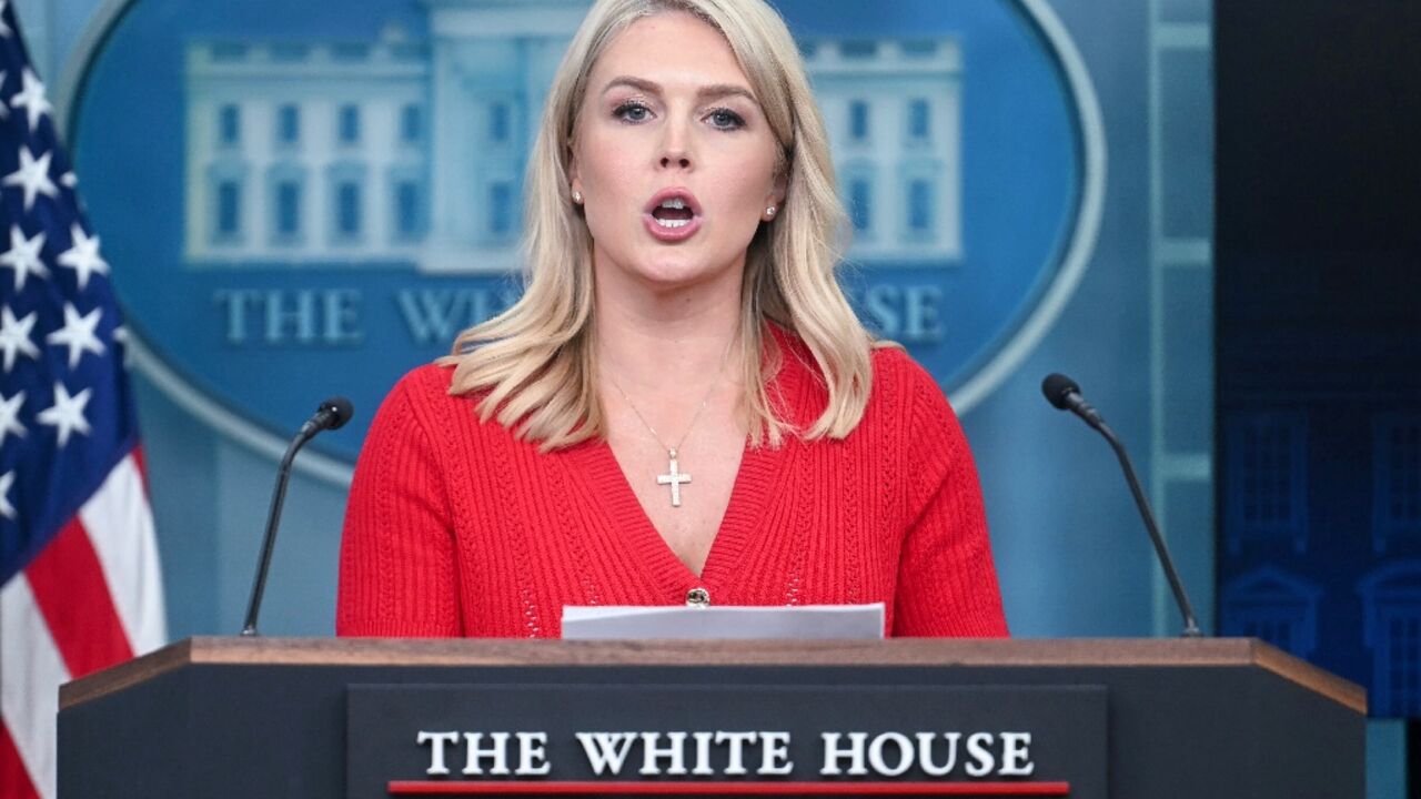 White House Press Secretary Karoline Leavitt speaks during the daily briefing in the Brady Briefing Room of the White House in Washington, DC, on May 29, 2025