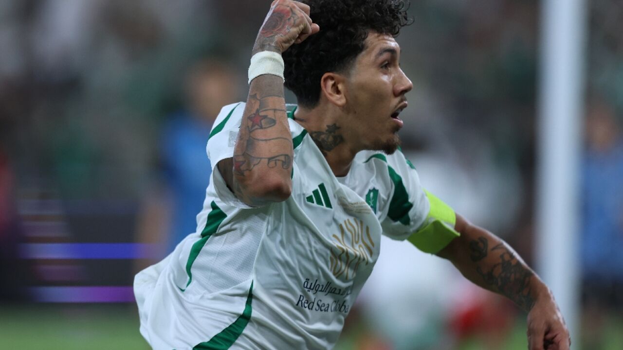 Al Ahli's Roberto Firmino celebrates during the AFC Champions League final against Kawasaki Frontale