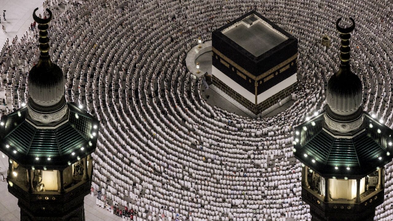 Muslim worshippers gather to pray around the Kaaba, Islam's holiest shrine in Mecca on June 1, 2025