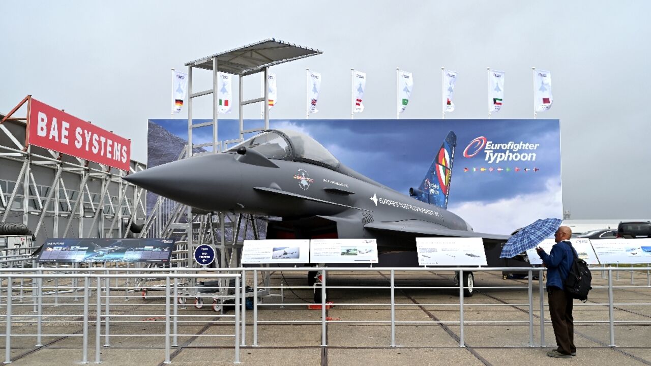 A Eurofighter Typhoon at the 2024 Farnborough International Airshow in the UK
