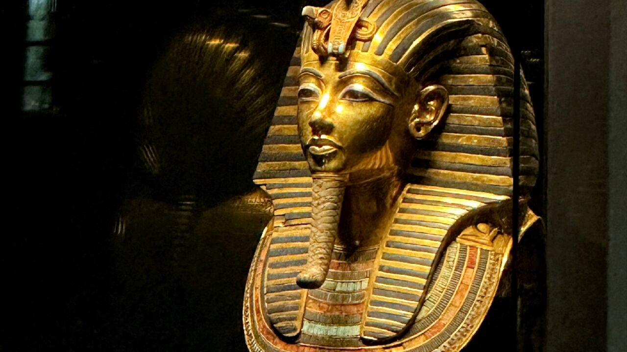 The golden funerary mask of King Tutankhamun is displayed at the Egyptian Museum in Cairo