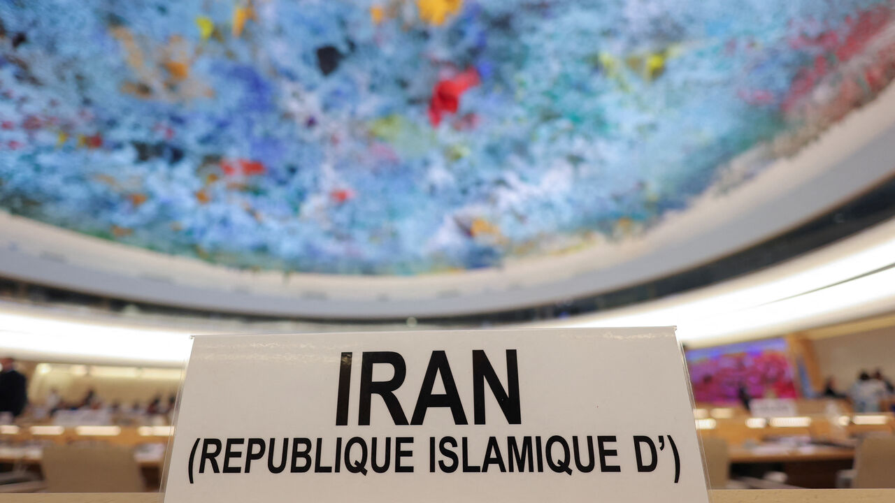 The sign at Iran's representative seat is placed in the room before a special session of the Human Rights Council at the United Nations in Geneva, Switzerland, June 20, 2025. REUTERS/Denis Balibouse/File Photo