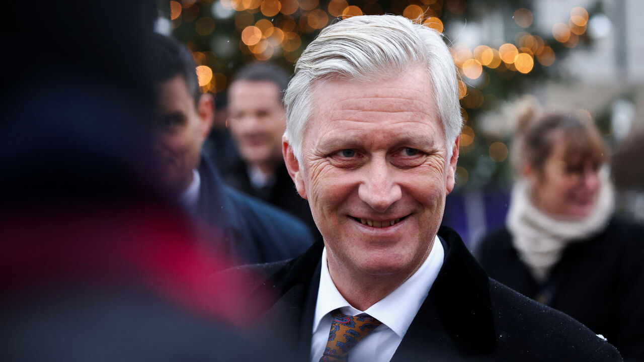 FILE PHOTO: Belgium's King Philippe reacts while visiting Brandenburg Gate in Pariser Platz, during his state visit in Berlin, Germany, December 5, 2023. REUTERS/Liesa Johannssen/File Photo