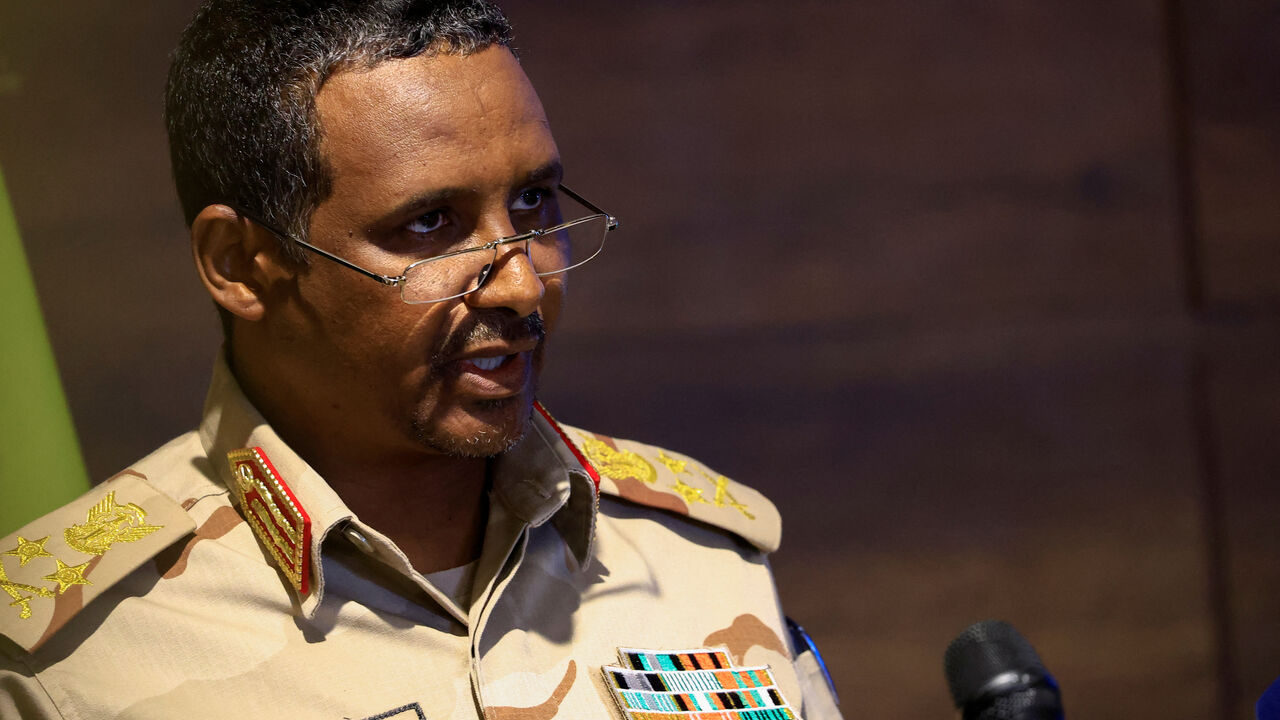 FILE PHOTO: Deputy head of Sudan's sovereign council General Mohamed Hamdan Dagalo speaks during a press conference at Rapid Support Forces head quarter in Khartoum, Sudan February 19, 2023. REUTERS/Mohamed Nureldin Abdallah/File Photo