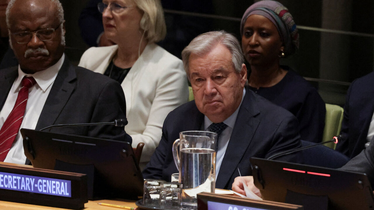 FILE PHOTO: U.N. Secretary General Antonio Guterres attends a United Nations high level conference hosted by France and Saudi Arabia to work towards a two-state solution between Israel and the Palestinians at U.N. headquarters in New York City, U.S., July 28, 2025. REUTERS/Jeenah Moon/File Photo
