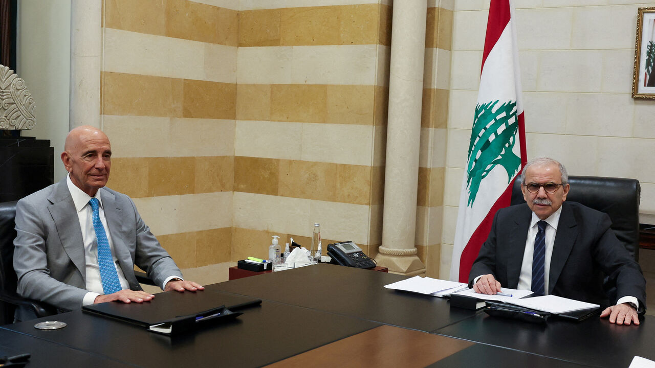 FILE PHOTO: U.S. Ambassador to Turkey and U.S. special envoy for Syria Thomas Barrack meets with Lebanese Prime Minister Nawaf Salam, in Beirut, Lebanon July 21, 2025. REUTERS/Mohamed Azakir/File Photo