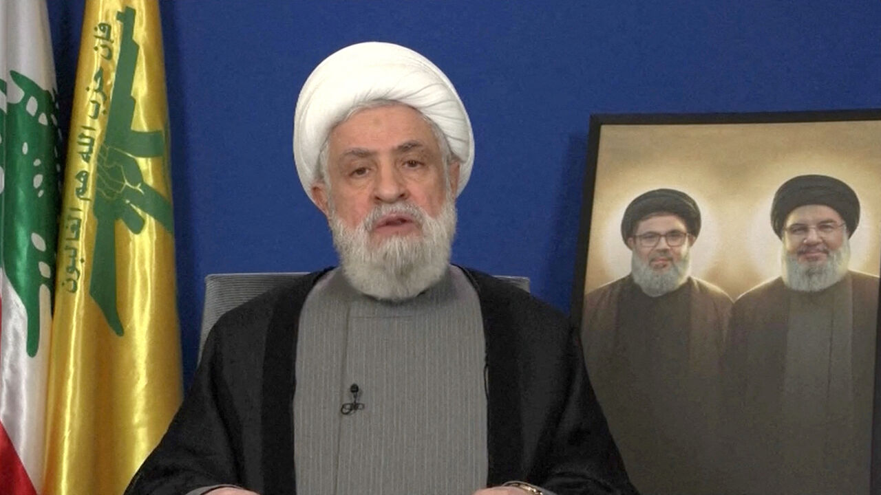 Lebanon's Hezbollah leader Sheikh Naim Qassem delivers a speech from an unknown location, November 20, 2024 in this still image from video. REUTERS TV/Al Manar TV via REUTERS/File Photo