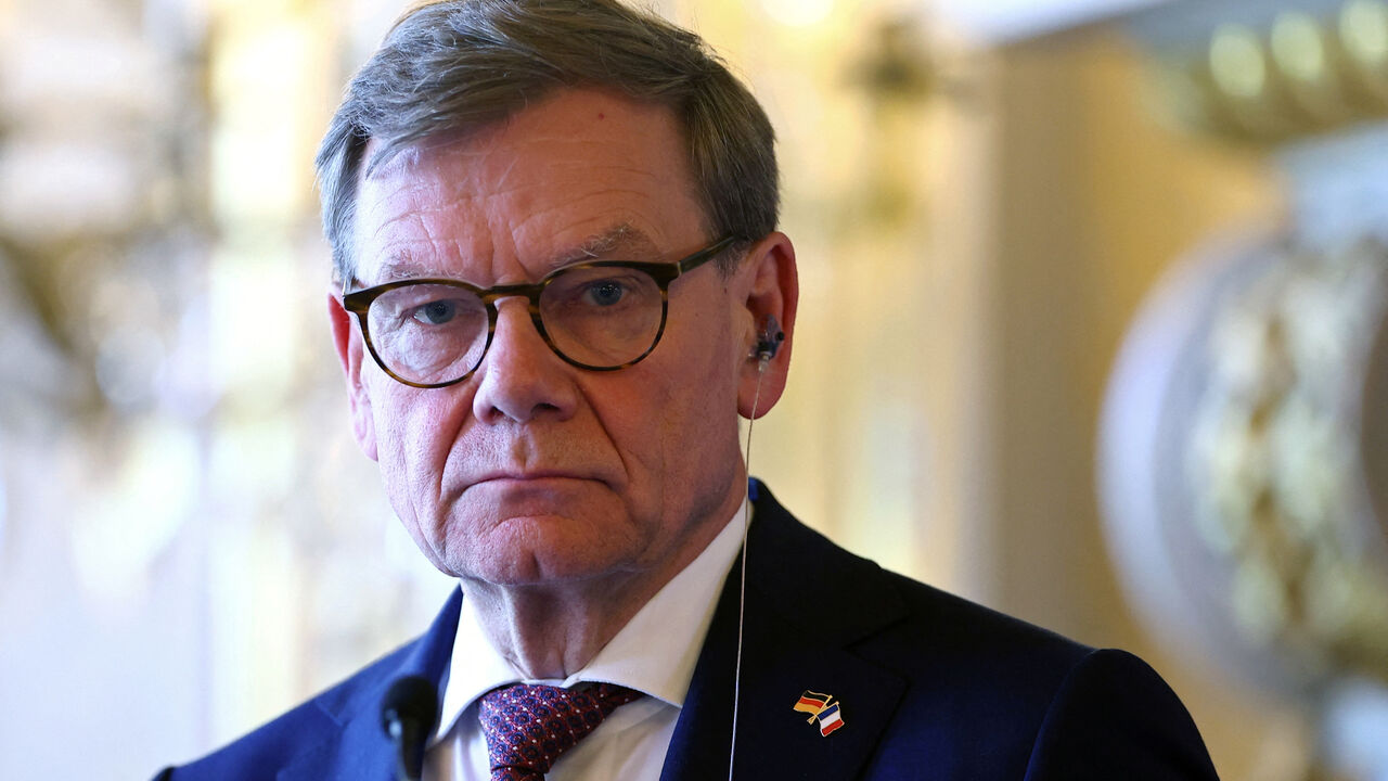 FILE PHOTO: German Minister for Foreign Affairs Johann Wadephul attends a press conference with French Minister for Europe and Foreign Affairs Jean-Noel Barrot (not seen) after a meeting at the Quai d'Orsay, France's Ministry of Foreign Affairs, in Paris, France, July 18, 2025. REUTERS/Abdul Saboor/File Photo