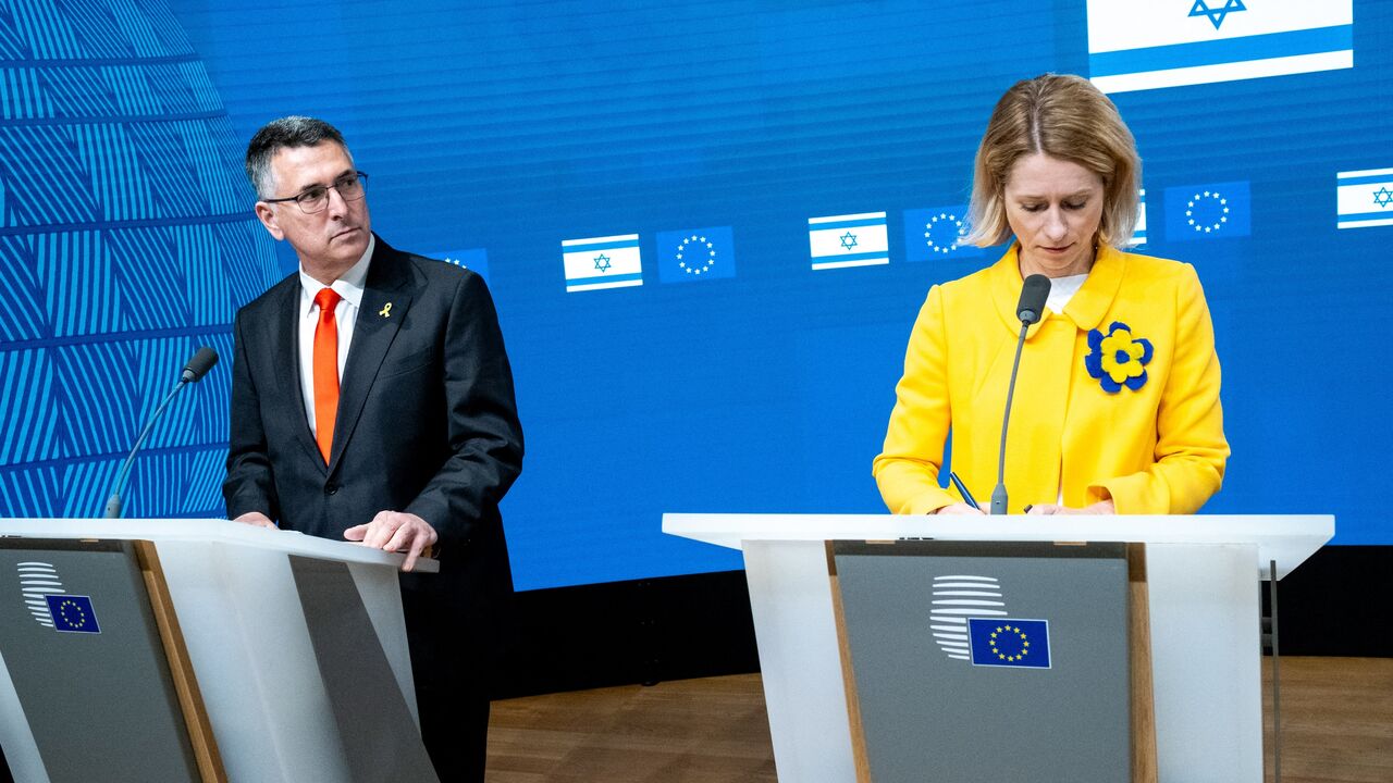 Meeting of the Association Council between the European Union and Israel in the presence of the Minister of Foreign Affairs of the Hebrew State Gideon Saar and the Ministers of Foreign Affairs of the EU countries at the European Council in Brussels in Belgium, on Feb. 24, 2025.