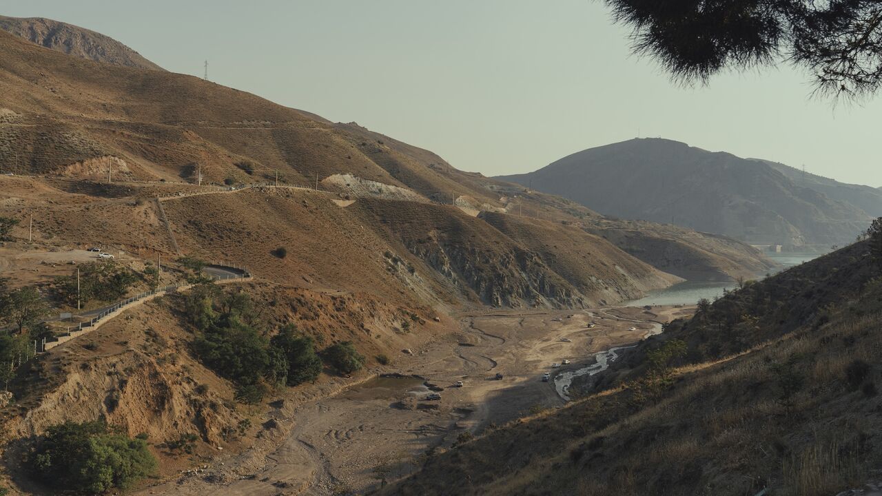 Photo depicts the low water level of Latyan Dam, which provides water to Tehran, located near Tehran, Iran, on May 8, 2025.