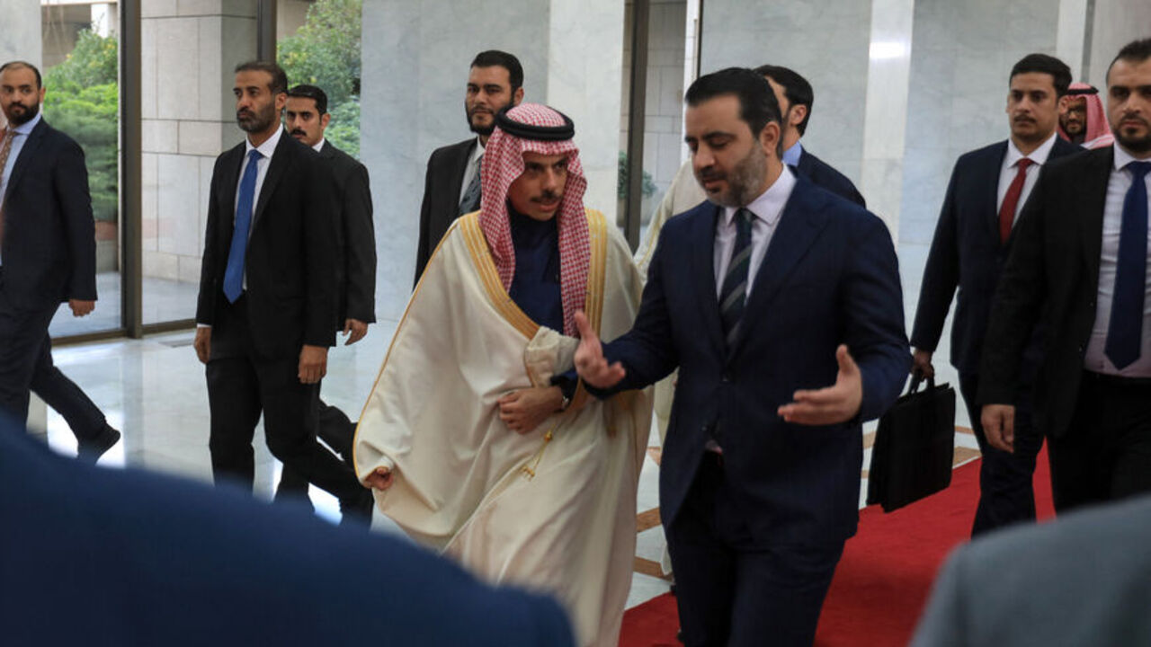 yrian Foreign Minister Asaad al-Shaibani (R) receives his Saudi counterpart, Faisal bin Farhan, in Damascus on Jan. 24, 2025.