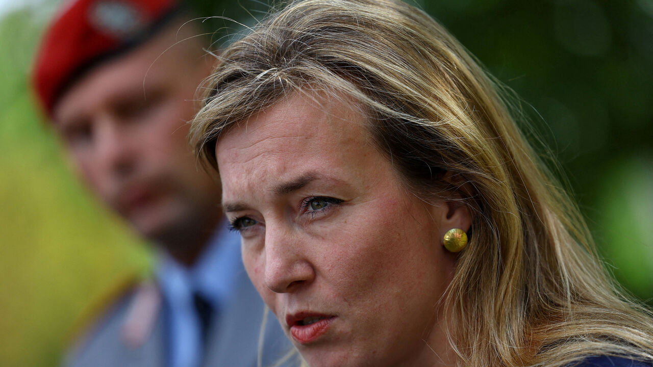 FILE PHOTO: Siemtje Moeller, State Secretary at the German Ministry of Defence addresses the media in representation of sick Defense Minister Boris Pistorius during the Ukraine Contact Group meeting hosted by U.S. Defense Secretary Lloyd James Austin at Ramstein airbase in Germany, September 19, 2023.  REUTERS/Kai Pfaffenbach/File Photo