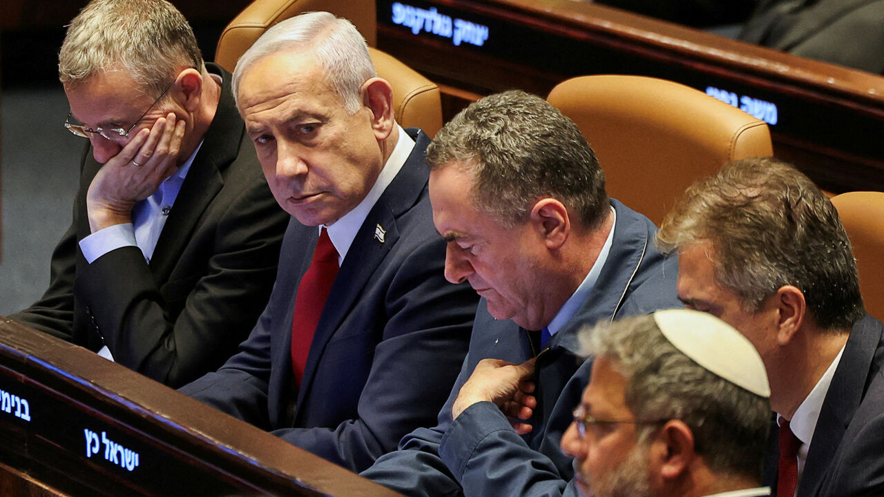 FILE PHOTO: Israeli Prime Minister Benjamin Netanyahu attends a discussion at the plenum in the Knesset, Israel's parliament, in Jerusalem, July 23, 2025. REUTERS/Ronen Zvulun/File Photo
